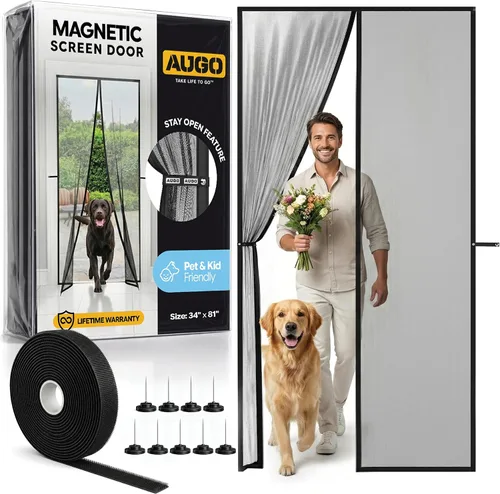 Vista 6 de AUGO Puerta de garaje con cierre magnético – Puerta mosquitera de garaje para 1 coche desplegable – Malla magnética para puerta – Parte inferior