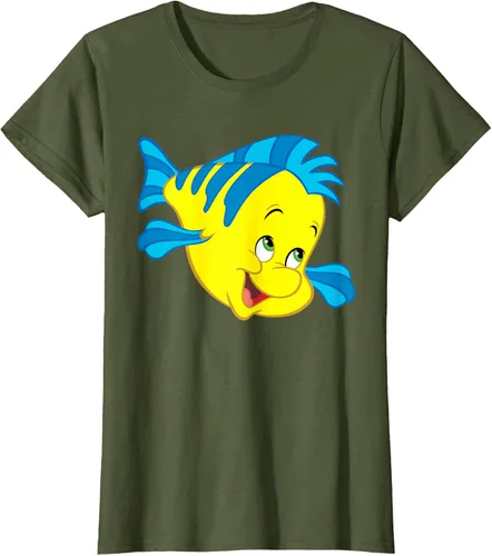 Vista 105 de Disney Camiseta de disfraz de cara grande de la Sirenita Flounder Sidekick