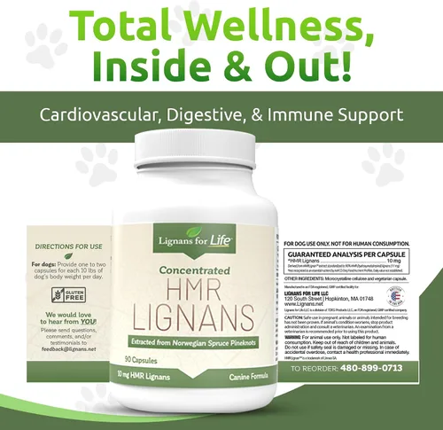 Vista 4 de Lignans For Life HMR LIGNANS Cápsulas de 10 mg – Perfecto para razas de perros pequeños – Vitamina para mascotas sanas Multivitamínico