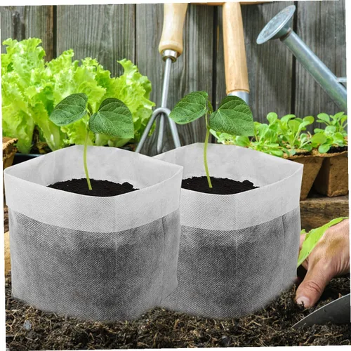 Vista 3 de 100pcs Biodegradable Nursery Growing Bags Non-Woven Fabric Planting Pouches 20x20cm for Seedlings Vegetable Breeding Garden Use