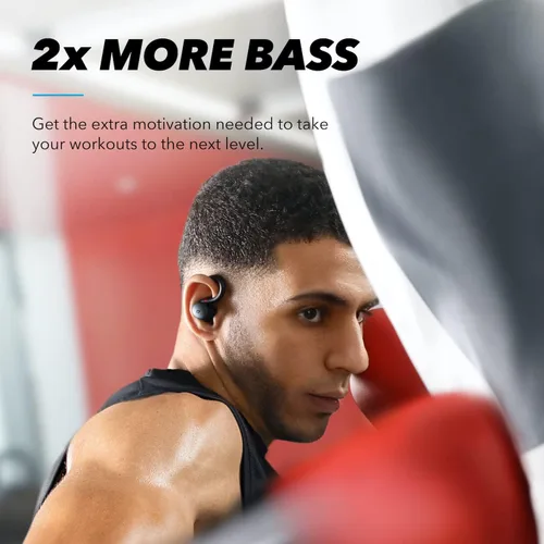 Vista 10 de Soundcore Anker-Auriculares entrenamiento Sport X10, true wireless bluetooth 5.2, ganchos giratorios orejas, graves profundos, IPX7, prueba sudor