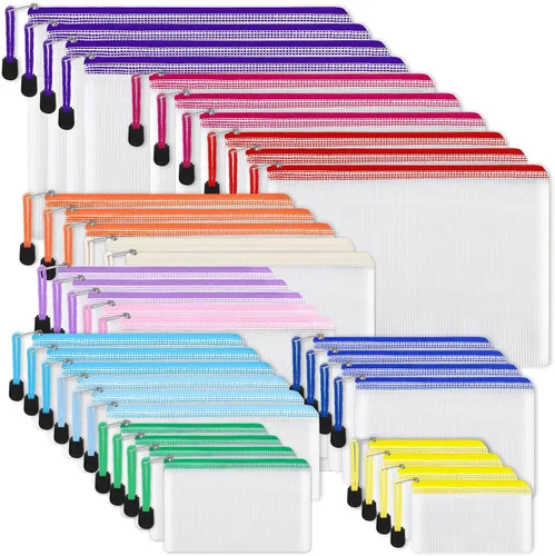 Vista 9 de EOOUT 8 bolsas de malla con cremallera, 8 tamaños, bolsas impermeables con cremallera, 8 colores de plástico impermeable para almacenamiento