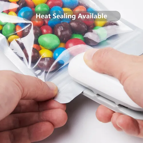 Vista 3 de 100 bolsas de Mylar resellables con ventana frontal transparente, embalaje comestible a prueba de olores, bolsas verticales para almacenamiento