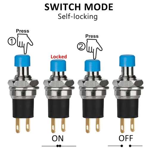 Vista 4 de 5 piezas de interruptor de botón de presión de tipo de cierre automático SPST Dash ON/Off azul AC 250V/3A