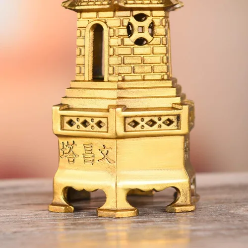 Vista 6 de BRASSTAR Estatua de Feng Shui de latón Wenchang Pagoda Capa 9 Torre 9.4 "Longitud Escultura Oficina Hogar Escritorio Decoración Artefactos Atraer