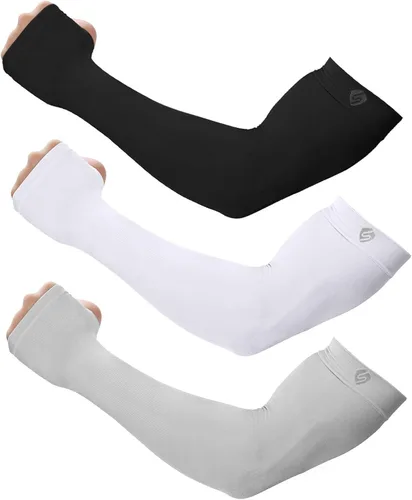 Vista 7 de Mangas para brazo, para hombres o mujeres. Para calentar o refrescar. Guantes de Compresión con factor de protección de los rayos ultravioleta UPF 1