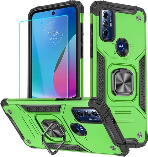 Vista 9 de Funda para Moto G Play 2023, Moto G Pure con protector de pantalla, soporte giratorio de grado militar de 360° (resistente) a prueba de golpes