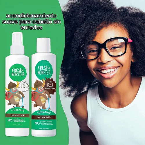 Vista 6 de Fresh Monster Spray desenredante para niños de 8.5 onzas y champú 2 en 1