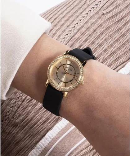 Vista 5 de GUESS Reloj analógico de silicona dorada y negra Negro/Oro/Champán