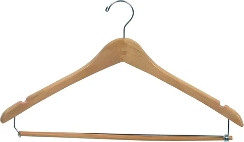 Vista 5 de Perchas de madera (paquete de 100) – Percha de madera Wishbone con gancho cromado, sin barra, 17 pulgadas, madera natural Natural wishbone wood
