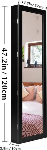 Vista 4 de Lavievert Jewelry Armoire - Armario de joyería con cerradura de 47.2 pulgadas de alto, organizador de exhibición de joyas montado en la paredpuerta