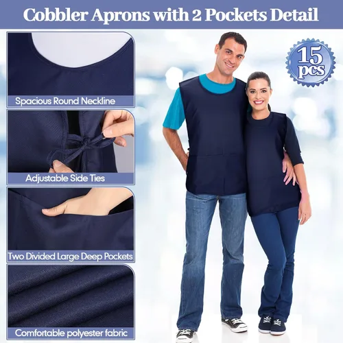 Vista 3 de Suhine 15 Pcs Cobbler Apron Smock Apron with 2 Deep Pockets and Side Ties Unisex Apron for work kitchen