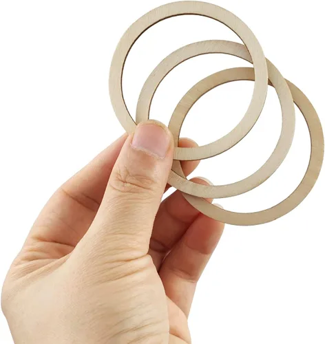Vista 2 de 100 piezas de bloques de cilindro de madera de 2.4 in para manualidades, anillos de aro de madera redondos sin terminar, corona de madera, marco
