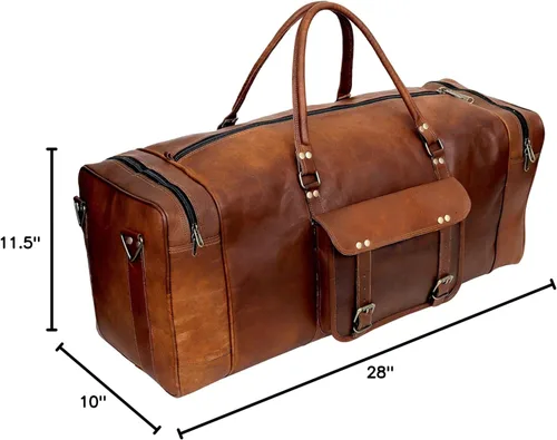 Vista 9 de Bolsa grande de cuero para viaje, 32 pulgadas, de lona, artesanal, para viaje de fin de semana, de noche, gimnasio, deportiva, para hombre y mujer