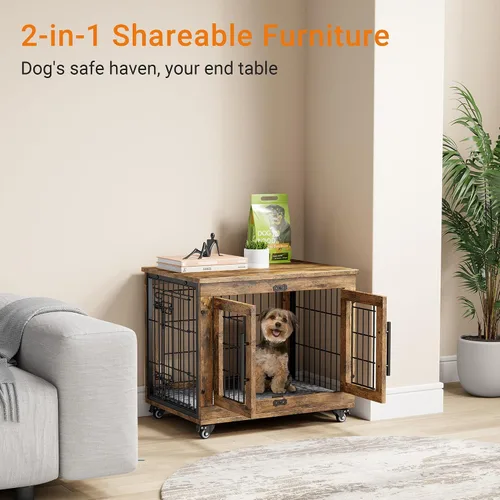 Vista 2 de Lulive Mueble de Jaula para Perros Pequeños, Perrera para Perros de Interior con Puertas Dobles de Madera, Jaula para Perros de 27.1'' de Servicio
