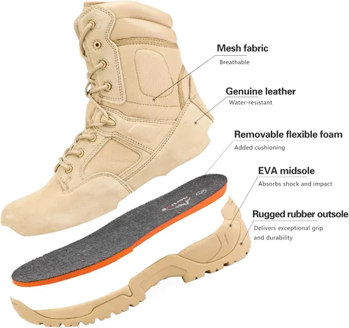Vista 4 de NORTIV 8 - Botas tácticas de trabajo tipo militar para hombre para senderismo motociclismo combate