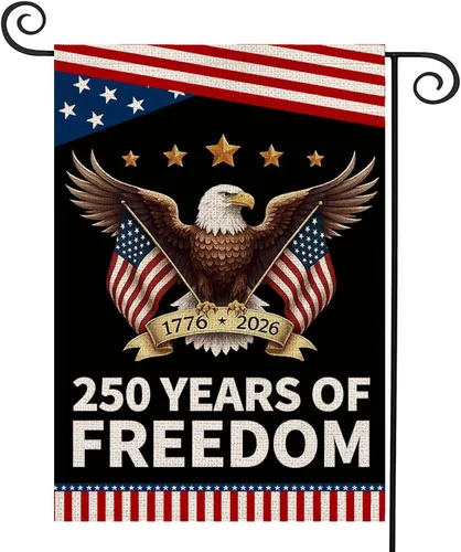 Vista 11 de Banderas de jardín con el 250 aniversario de Estados Unidos para exteriores, bandera de Estados Unidos con diseño de águila, decoración patriótica