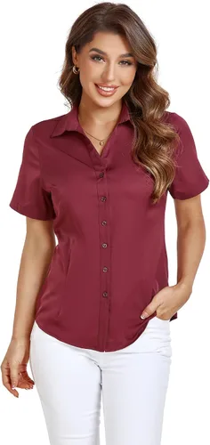 Vista 3 de Camisas de manga corta con botones para mujer, ajuste holgado, casual, formal, elástica, para verano