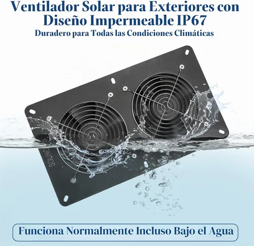 Vista 6 de Extractor solar, panel solar de 25 W y 2 ventiladores con batería de 7500 mAh, impermeable IP68, para gallinero, cobertizo, invernadero, casa