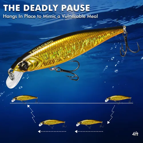 Vista 2 de TRUSCEND Suspending Jerkbait, Rattle Minnow Lures with BKK Hooks, Freshwater Bass Trout Striper Walleye Pike Fishing Lures, Variety Pack for All