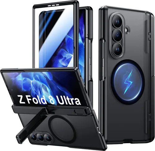 Vista 135 de Temdan Funda para Samsung Galaxy Z Fold 8, compatible con MagSafe, protector de pantalla HD integrado y función atril, protección de bisagra Negro