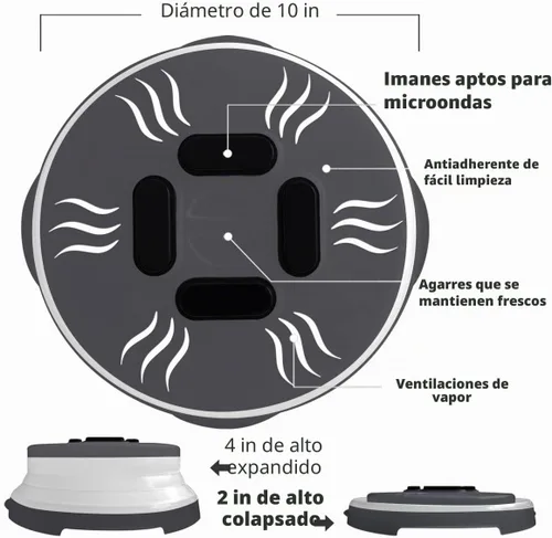 Vista 6 de HOVER COVER Cubierta magnética para salpicaduras de microondas, plegable de Microondas compactas de 10 pulgadas - Grafito