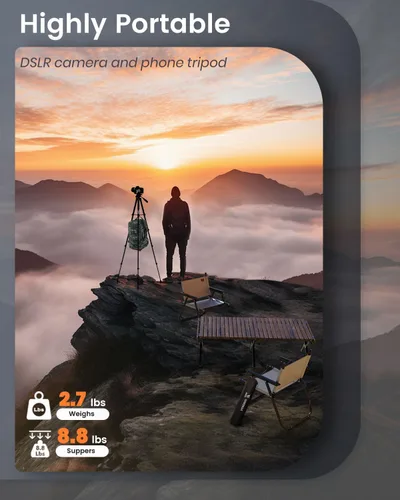 Vista 4 de Trípode de cámara de 73" para cámara y teléfono, trípode de viaje