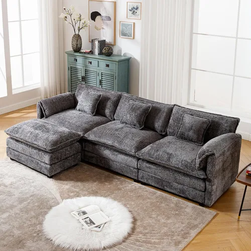 Vista 10 de GNIXUU Sofá Seccional en Forma de L de 112" Cloud Couch para Sala de Estar, Sofá Seccional Modular de Gran Tamaño con Otomana Móvil, Juego de Sofá