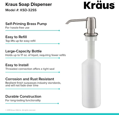 Vista 2 de KRAUS Dispensador de jabón y loción de cocina en acero inoxidable, KSD-32SS