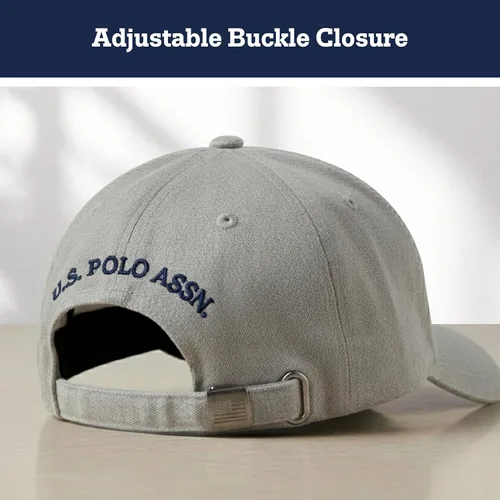 Vista 4 de U.S. Polo Assn. Gorra de béisbol, sombrero ajustable de papá 100% algodón con pequeño logo de pony Gris