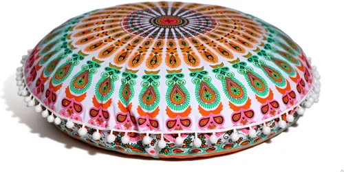 Vista 15 de CRAFT KALA Funda de cojín redonda grande de 32 pulgadas para el suelo bohemio, funda de puf boho, funda de cojín de mandala para meditación, cojines