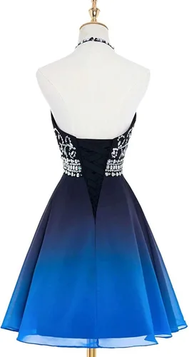 Vista 6 de LEJY Vestido corto de graduación con cuentas halter, para mujer, de graduación, 2019