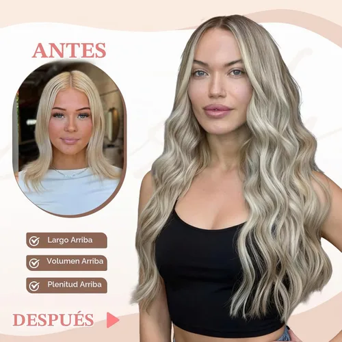 Vista 2 de Fliace Extensiones de cabello con clip, 6 piezas de extensiones onduladas, cabello espeso rubio ceniza, extensiones de cabello que se mezclan bien
