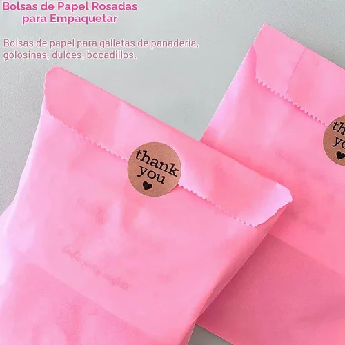Vista 7 de Bolsas de papel planas para galletas de panadería, 5.1 x 7.1 pulgadas, rosa