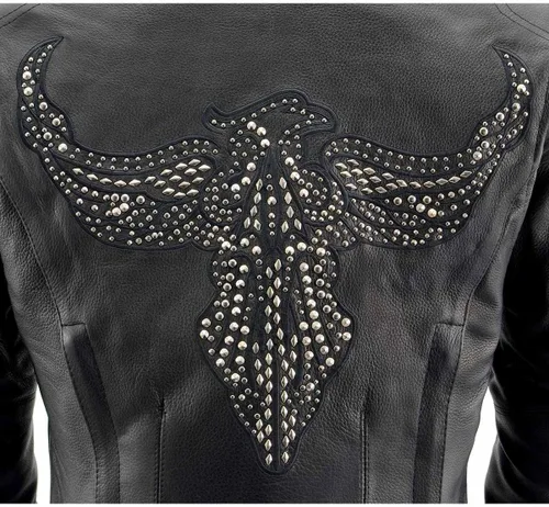 Vista 2 de Milwaukee Leather MLL2570 Chaqueta de Cuero para Motocicleta Negra 'Phoenix Embroidered' para Mujer