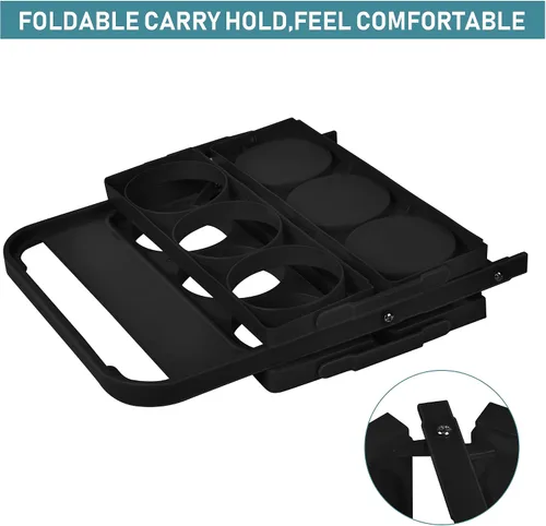 Vista 3 de Portavasos portátil de plástico, portavasos plegable con asa, portador de bebidas de 6 agujeros plegable, ideal para conductores de automóvil Eats