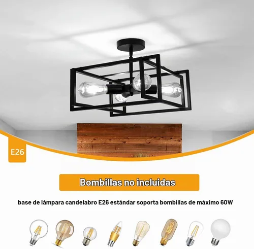 Vista 4 de DELIPOP Lámpara de techo LED de 4 luces industrial, color negro, lámpara de techo semiempotrada, iluminación para comedor, cocina, pasillo, isla