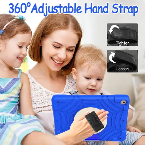 Vista 6 de BMOUO Funda para iPad de 9ª/8ª/7ª generación -10.2 pulgadas 2021/2020/2019 con protector de pantalla, soporte giratorio de 360º correa de mano