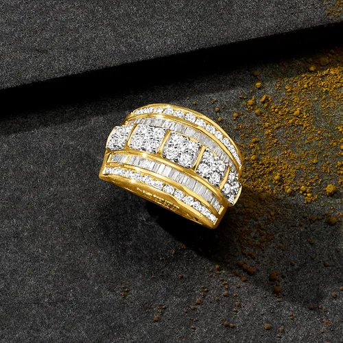 Vista 4 de Ross-Simons 2.00 ct. t.w. Baguette and Round Diamond Multi-Row Ring in 18kt Gold Over Sterling
