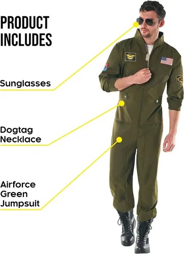 Vista 2 de Morph Traje de vuelo para hombre, disfraz de la Fuerza Aérea para hombre, traje de vuelo para adultos, disfraz de piloto adulto, disfraz de aviador