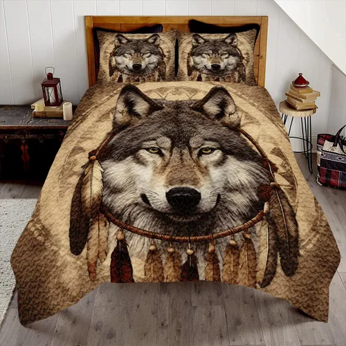 Vista 12 de Edredón de lobo personalizado, diseño nativo de ojos azules, tamaño matrimonial, juego de edredón de tamaño King, decoración para habitación