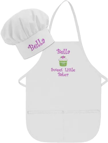 Vista 16 de Delantal bordado personalizado y sombrero de chef para niños y niñas, regalo divertido en la cocina (añade un juego de nombre, largo con sombrero)