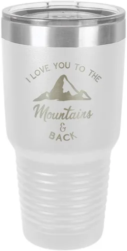 Vista 18 de Vaso negro de 30 onzas con popote y tapa superior deslizante con texto en inglés "I love you to the mountains and back", color negro