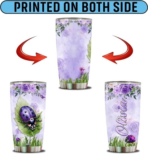 Vista 6 de Vaso personalizado de mariquitas con nombre personalizado de mariquita viva para jardín, tazas de fiesta, regalos para mujeres, taza de bebé de 20