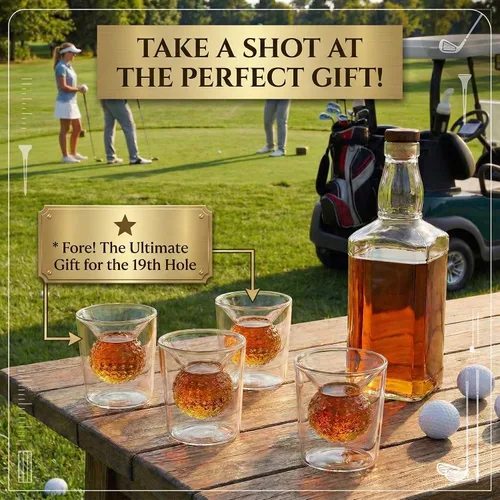 Vista 6 de Juego de vasos de chupito Quantum Lux con forma de bola de golf - 2 oz de vidrio borosilicato de doble pared, diseño de bola de golf hecho a mano