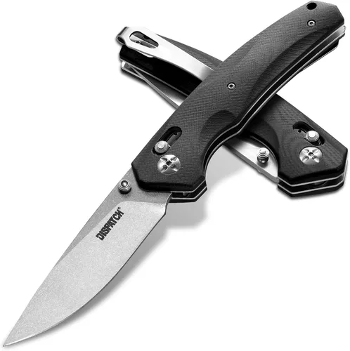 Vista 13 de Dispatch Axis Lock - Cuchillo de bolsillo plegable con clip, hoja de punta de gota de acero D2 de 3.46 pulgadas y mango G10, cuchillos de bloqueo
