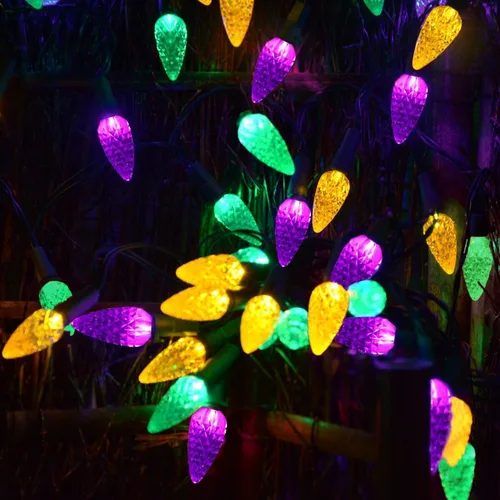 Vista 2 de Luces solares de Navidad para exteriores, cadena de luces C6 de fresa, luces de Mardi Gras, 100 LED, 8 modos, impermeable, uso al aire libre