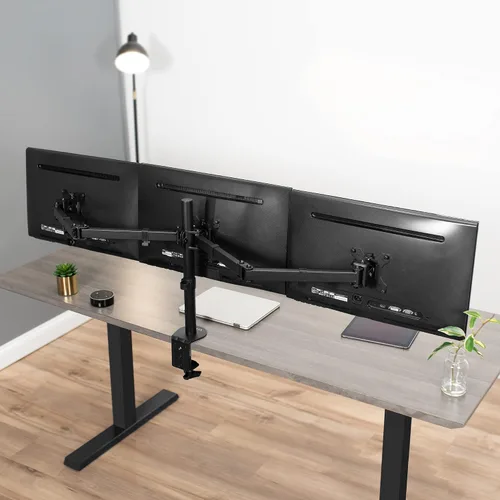Vista 7 de VIVO Soporte de escritorio ajustable para monitor triple, soporte articulado, capacidad para 3 pantallas de hasta 24 pulgadas, negro, STAND-V003Y