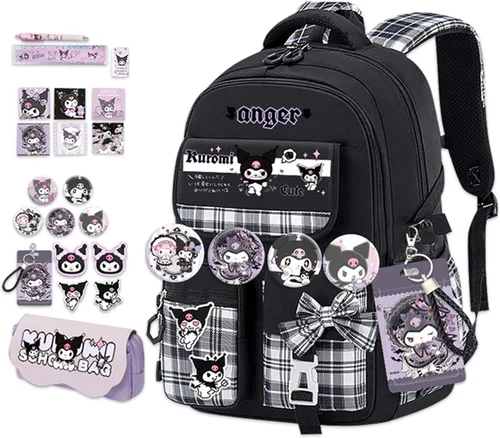 Vista 10 de Roffatide Mochila escolar Kawaii de anime para niñas y niños con 21 accesorios de dibujos animados para estudiantes estéticos para el nuevo