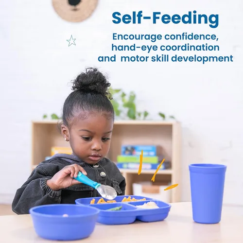 Vista 3 de ECR4Kids My First Meal Pal Combo Set, Vajilla Infantil, Azul, 15 Piezas (Paquete de 4)